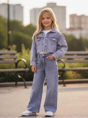 GAP Kids Girls Size 8 Denim Jacket & Wide-Leg Jeans Set